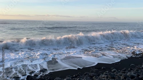 Sneaker waves at Reynisfjara Beach in South Iceland