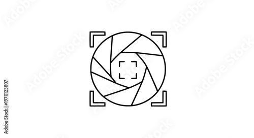 Camera Focus Icon Vector with Aperture Blades and Lens Frame Design