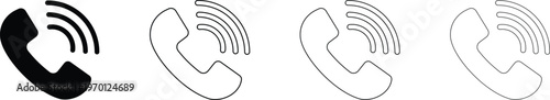 Phone call and contact Icons ringing telephone and smartphone thin line vectoron transparent background
