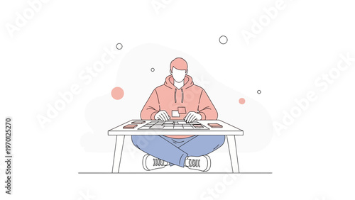 Person playing board game, sitting cross-legged, focused on strategy and fun