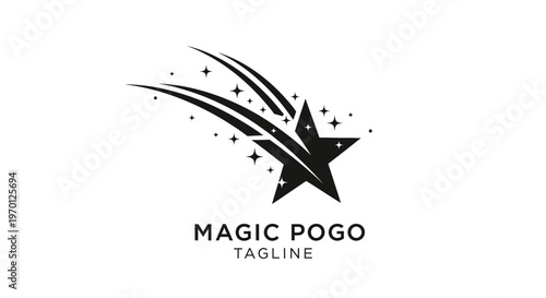 Dynamic shooting star logo with sparkling trails, representing speed, magic, and aspirations on isolated white background.