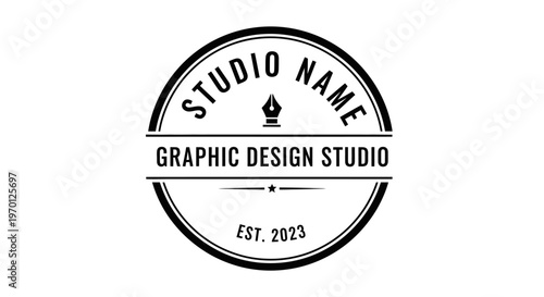 Simple circular graphic design studio logo featuring a pen nib icon and "Est. 2023" on isolated white background.