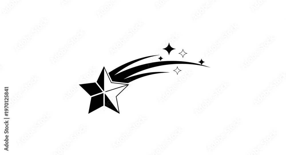 Obraz premium Dynamic Shooting Star Icon with Trailing Lines and Smaller Stars on Isolated White Background