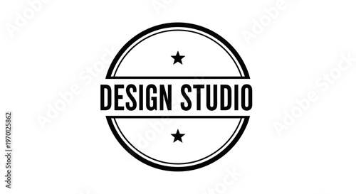 Minimalist Circular Design Studio Logo with Stars on Isolated White Background