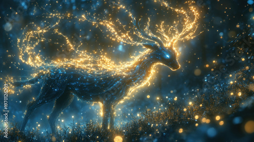 Enchanted Deer with Glowing Antlers in Mystical Forest Setting