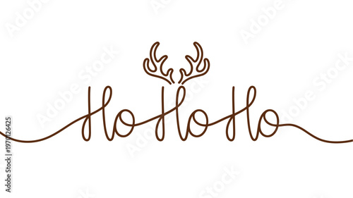 A continuous line drawing of reindeer antlers and ho ho ho