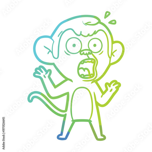 Cartoon illustration of a shocked monkey with its mouth wide open and hands up in the air