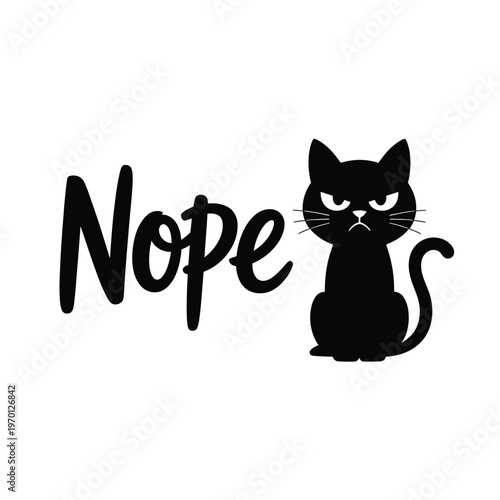 A black cat illustration accompanies the word nope in bold lettering