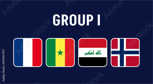 Flags of the countries participating in the international football tournament in Group I