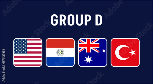 Flags of the countries participating in the international football tournament in Group D