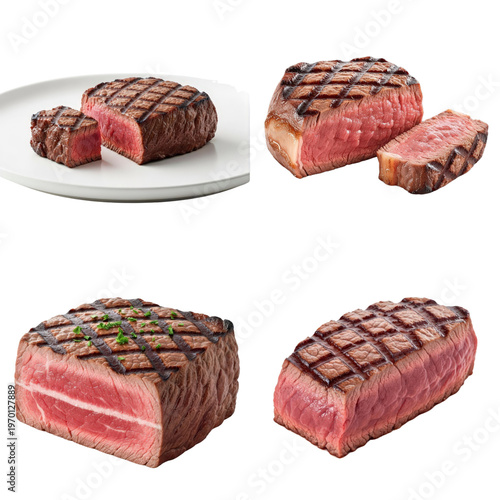 Grilled steak cuts on white background