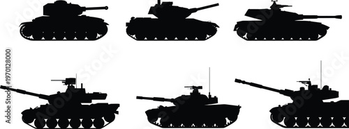 Military tank silhouettes collection armored vehicles war combat defense army weapon battlefield illustration concept set design