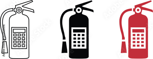 Fire extinguisher icons safety equipment vector set for emergency preparedness fire prevention and hazard control