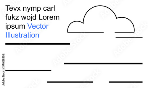 Graphic design, layout templates, mockups, cloud computing, digital media, online platforms. Abstract cloud and horizontal lines with text elements. Graphic design and layout templates concept