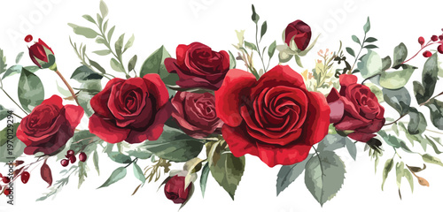 Beautiful bouquet of red roses and tulips with green leaves isolated on a white background for a romantic Valentine gift of floral beauty and love