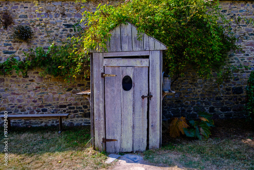 Garden shed in the Beauport Abbey Ruine Eglise in Paimpol, Brittany, north-western France.