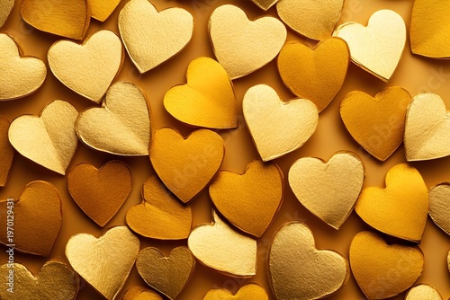 Seamless Background of gold Paper Hearts