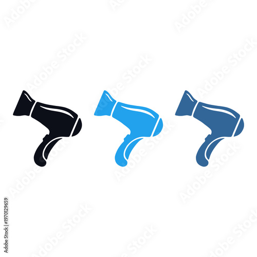 Vector illustration of colorful hair dryer icon in simple cartoon style with blue white and yellow design