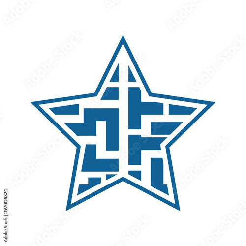 Abstract Blue Star Maze Logo With Geometric Pattern and Modern Graphic Design