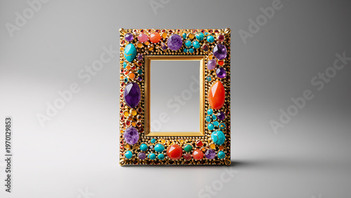 Ornate gold frame adorned with colorful jewels and gemstones elegant decor