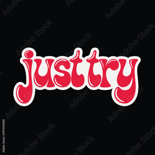 Pink cursive script text just try on black background with pink dots