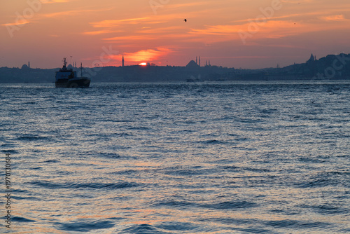 Istanbul sunset. Panorama Istanbul and bosporus