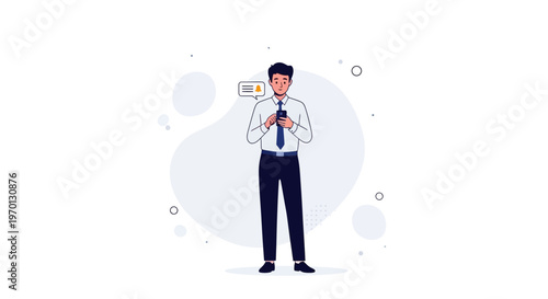 Man in Business Attire Using Smartphone, Receiving Notification Alert