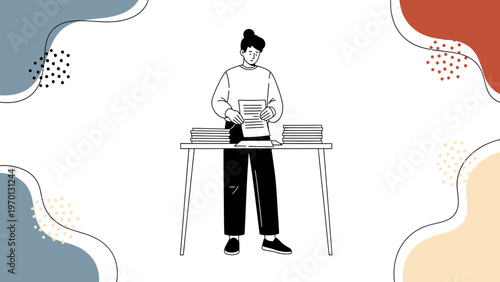 Person Organizing Papers on a Desk: Business Workflow, Paperwork, and Office Tasks