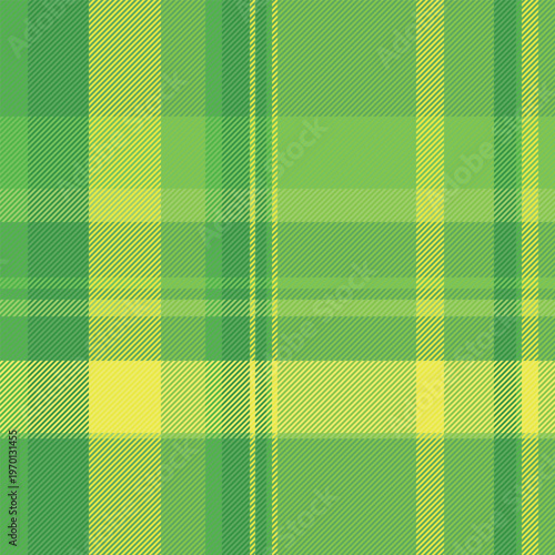 Editable fabric background check, seventies textile texture seamless. Tradition pattern vector tartan plaid in green and lime colors.