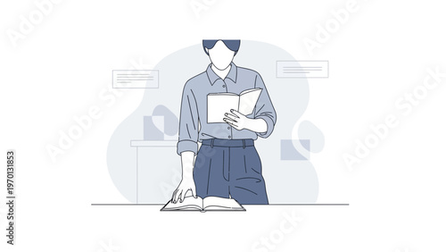 Person reading book, minimalist illustration, education and knowledge concept