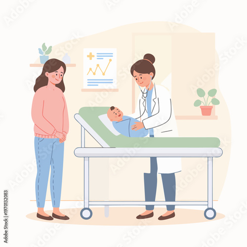 false illustration of a doctor providing services to a baby under 5 years old