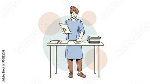 Woman Organizing Papers at Desk: Businesswoman Working with Documents and Files