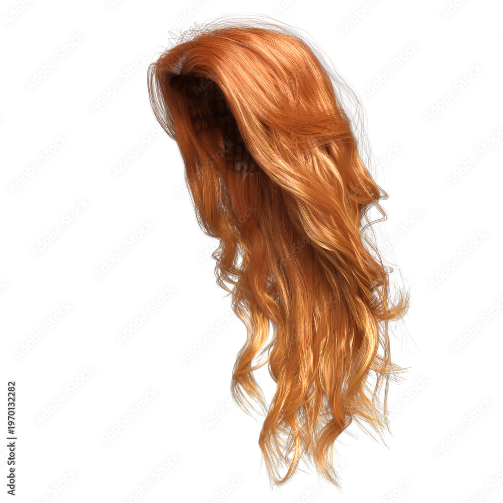 Naklejka premium 3D rendered long female curly hair isolated on a transparent background