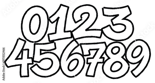 Cute Bubble Font Numbers Zero to Nine Outline Vector Set