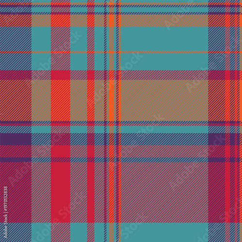 Size pattern background seamless, package tartan vector textile. Swatch texture check plaid fabric in cyan and red colors.