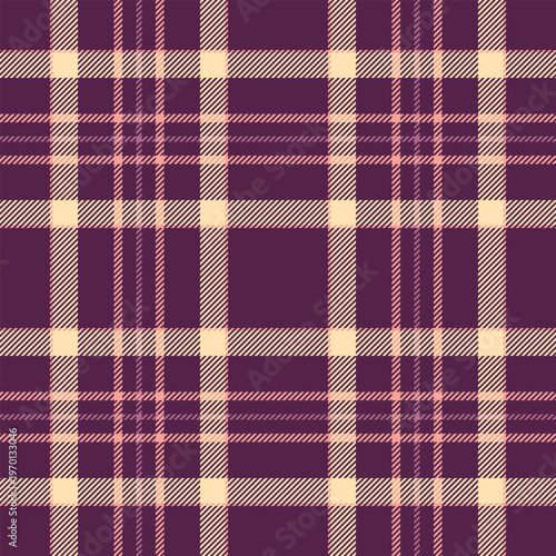 Trendy textile texture fabric, industry check plaid tartan. Pano seamless background pattern vector in pink and moccasin colors.
