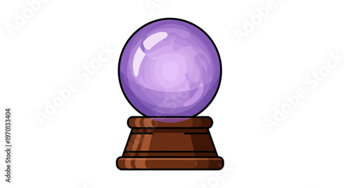 A crystal ball perched on a wooden stand for mystical fortune telling and divination.