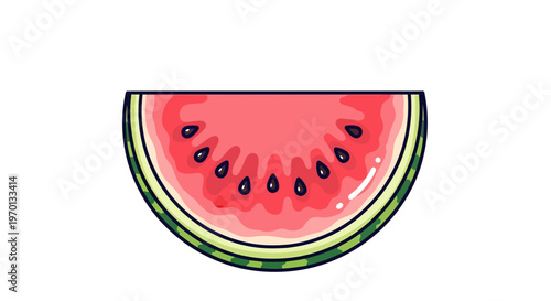 A slice of juicy watermelon with vibrant red flesh and black seeds