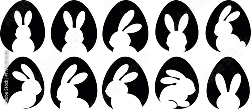 easter bunny silhouette set rabbit head egg shapes icons, bunny head silhouettes collection easter rabbit icons set, rabbit head vector icons easter bunny silhouette shapes