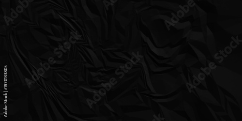 Black paper wrinkled texture for background space. Rough black paper. Paper texture, recycled creased paper background.