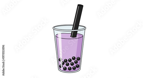A refreshing glass of boba tea with a black straw and purple liquid