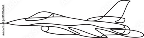 Modern fighter jet line art illustration with sleek aviation military aircraft and speed concept