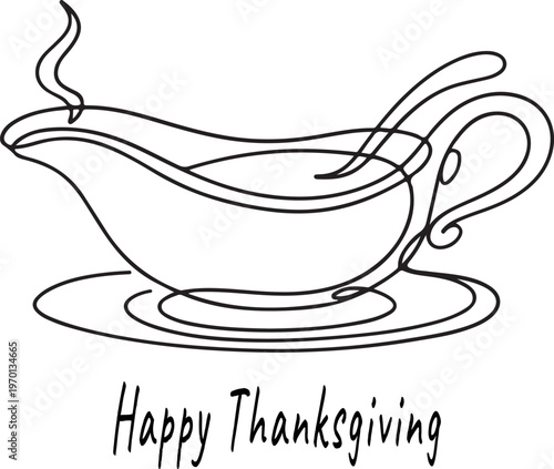 Thanksgiving gravy boat line art illustration for festive dinner table and holiday food serving design