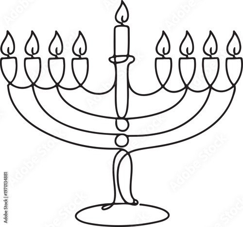Hanukkah menorah line art illustration for Jewish festival celebration and traditional candle symbolism