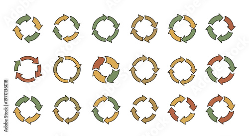 Circular Arrow Cycle Icons Set: Refresh, Loop, Process, and Rotation Symbols
