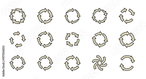 Circular Arrow Cycle Icons Set: Refresh, Process, Rotation, and Repetition Symbols