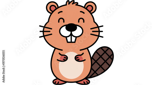 A cheerful cartoon beaver sitting upright with its front paws resting on its chest Vector