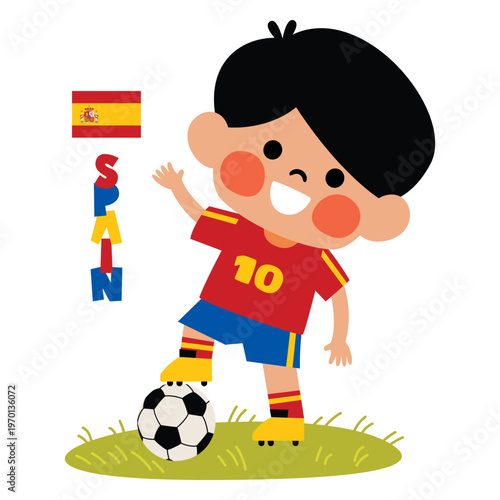 Cartoon Spanish Kid Playing Football