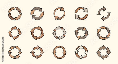 Circular Arrow Icons Set: Refresh, Recycle, and Reload Symbols for Web and UI Design