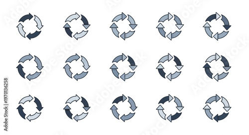Circular Arrow Icons Set: Refresh, Recycle, Process, and Loop Symbols